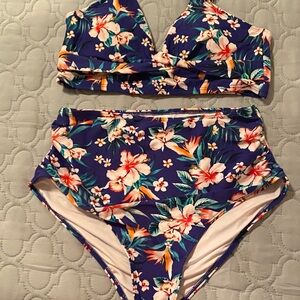 Amazon Tropical Floral Bikini - Blue and Orange